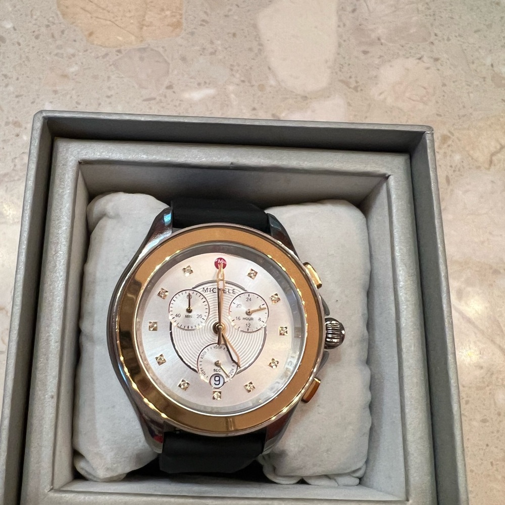 MICHELE MWW27E000023 Black Silicone Strap Cape Chronograph 38mm Watch